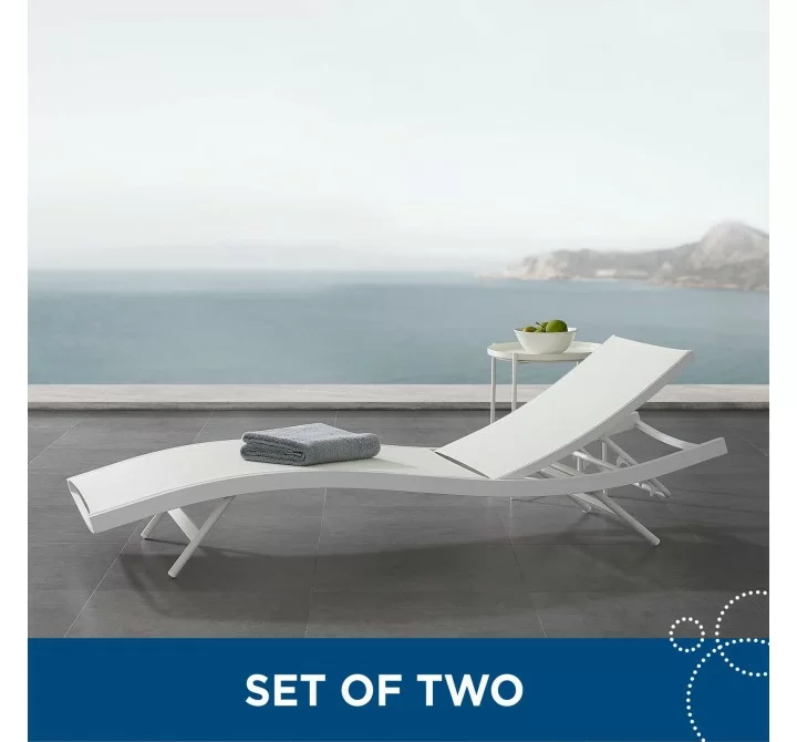 Modway Glimpse Outdoor Patio Mesh Chaise Lounge in White White - Set of Two - Lifestyle