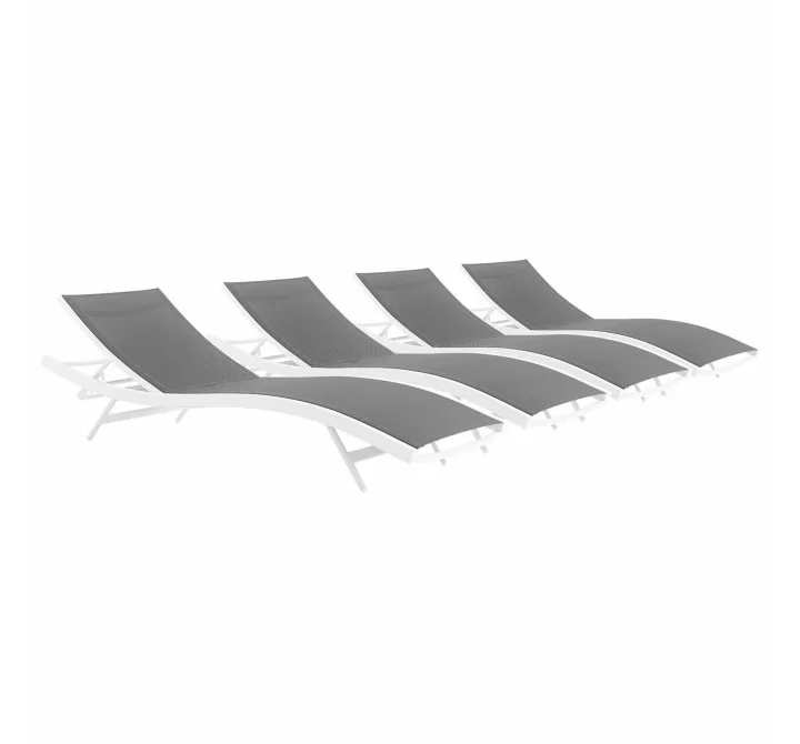 Modway Glimpse Outdoor Patio Mesh Chaise Lounge - White Gray - Set of Four - Set in Front Side Angle