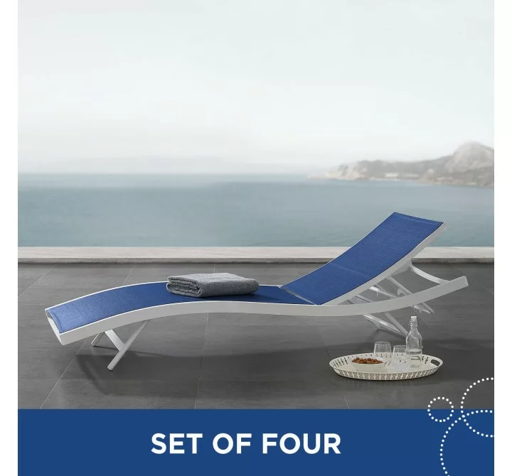 Modway Glimpse Outdoor Patio Mesh Chaise Lounge in White Navy - Set of Four - Lifestyle
