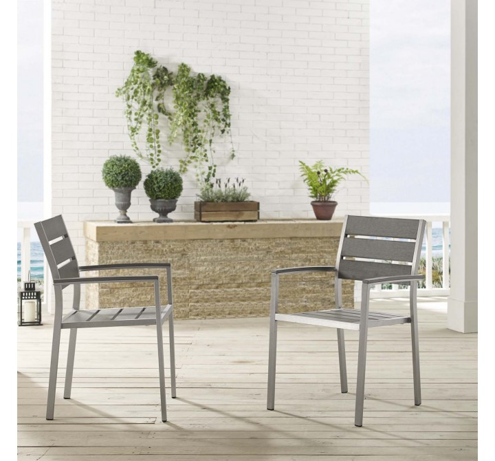 Modway Shore Outdoor Patio Aluminum Dining Armchair in Silver Gray - Set of Two - Lifestyle