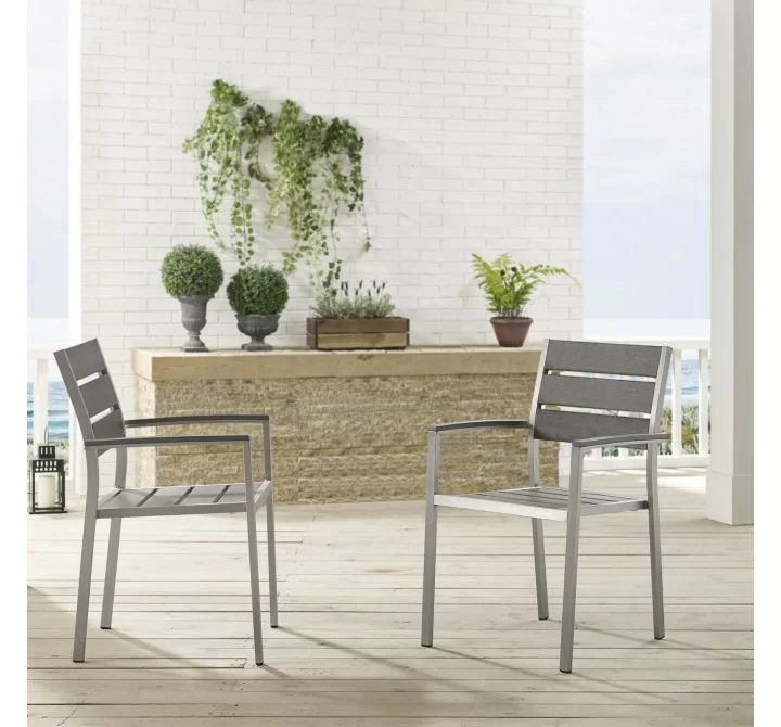 Modway Shore Outdoor Patio Aluminum Dining Armchair in Silver Gray - Set of Two - Lifestyle