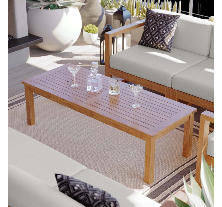 Modway Upland Outdoor Patio Teak Wood Coffee Table - Natural - Lifestyle