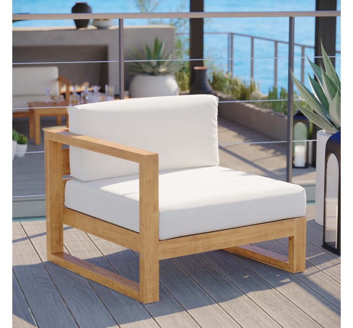 Modway Upland Outdoor Patio Teak Wood Left-Arm Chair - Natural White -  Lifestyle