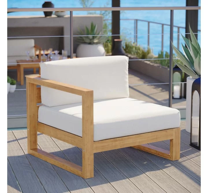 Modway Upland Outdoor Patio Teak Wood Left-Arm Chair - Natural White -  Lifestyle