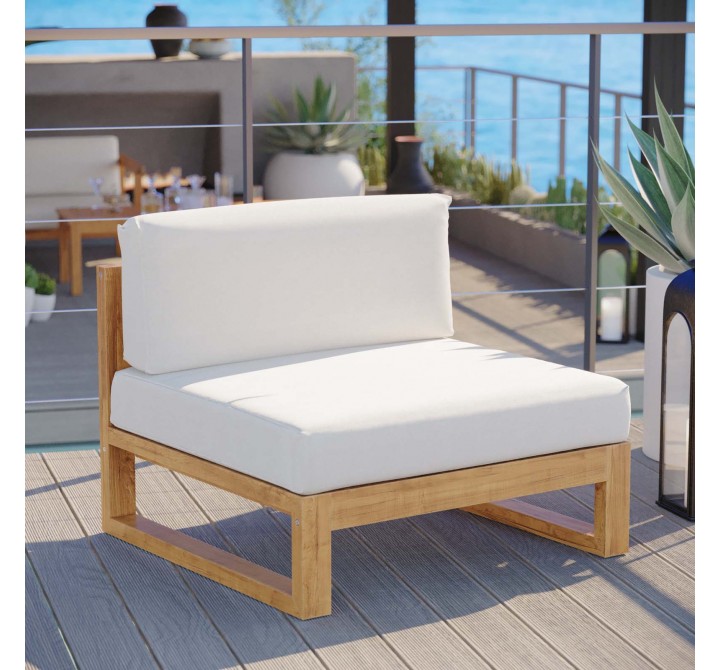 Modway Upland Outdoor Patio Teak Wood Armless Chair - Natural White - Lifestyle