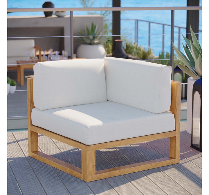 Modway Upland Outdoor Patio Teak Wood Corner Chair - Natural White - Lifestyle