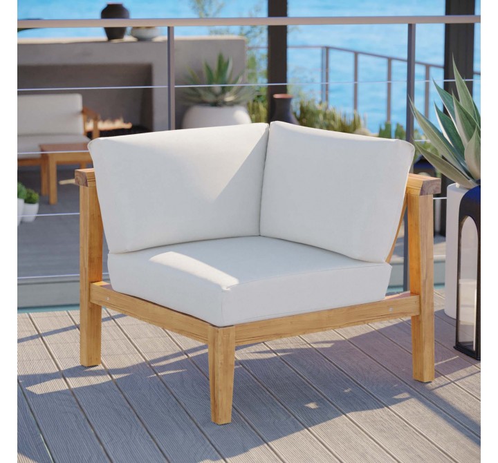 Modway Bayport Outdoor Patio Teak Wood Corner Chair - Natural White - Lifestyle