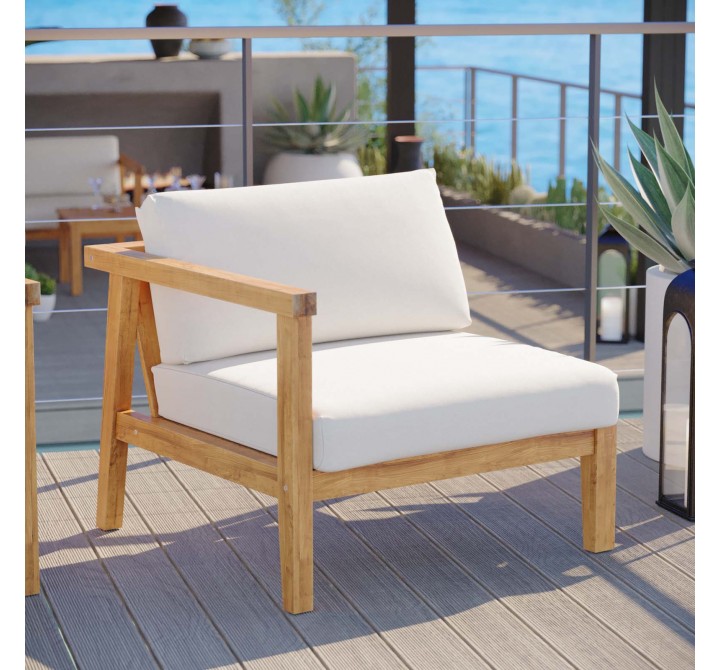 Modway Bayport Outdoor Patio Teak Wood Left Armchair in Natural White - Lifestyle