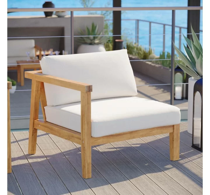 Modway Bayport Outdoor Patio Teak Wood Left Armchair in Natural White - Lifestyle