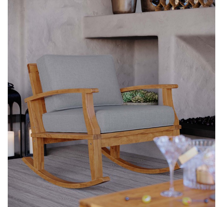 Modway Marina Outdoor Patio Teak Rocking Chair - Natural Gray - Lifestyle