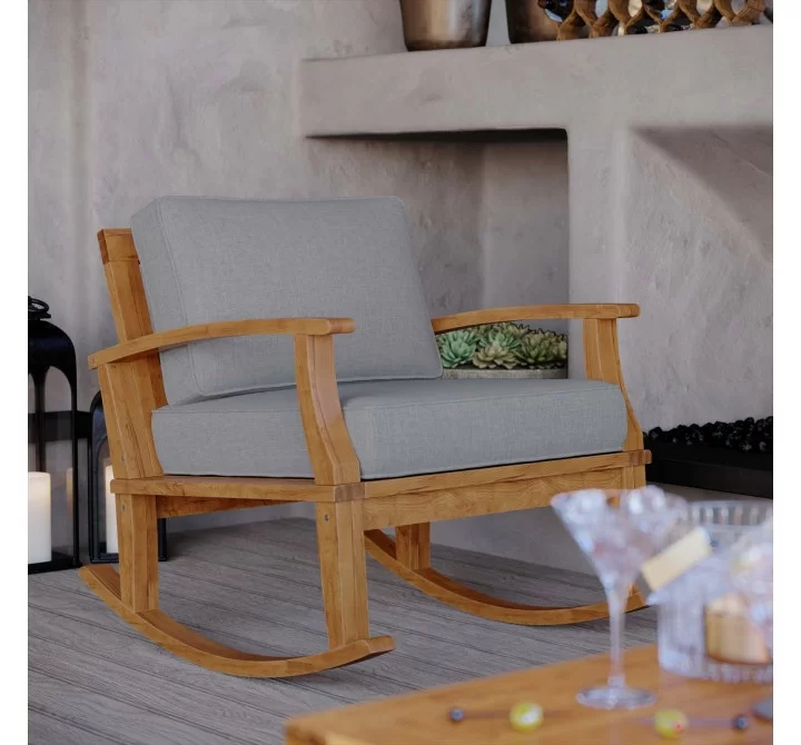 Modway Marina Outdoor Patio Teak Rocking Chair - Natural Gray - Lifestyle