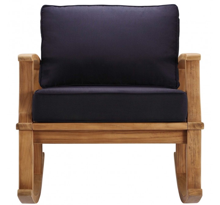 Modway Marina Outdoor Patio Teak Rocking Chair - Natural Navy - Front Angle