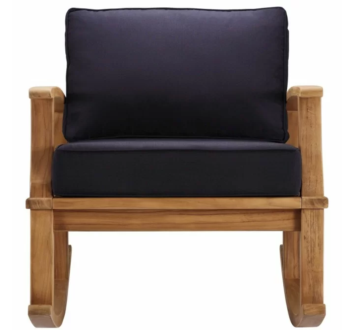 Modway Marina Outdoor Patio Teak Rocking Chair - Natural Navy - Front Angle