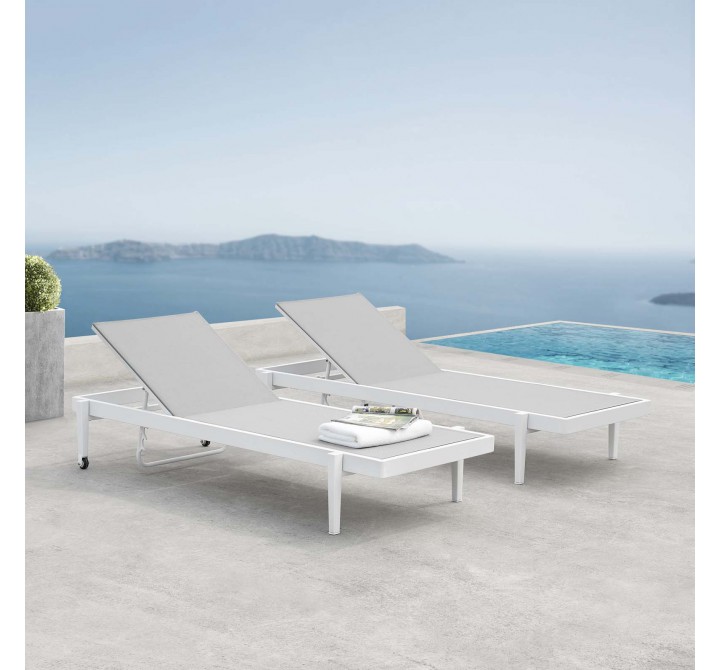 Modway Charleston Outdoor Patio Aluminum Chaise Lounge Chair in White Gray - Set of Two - Lifestyle