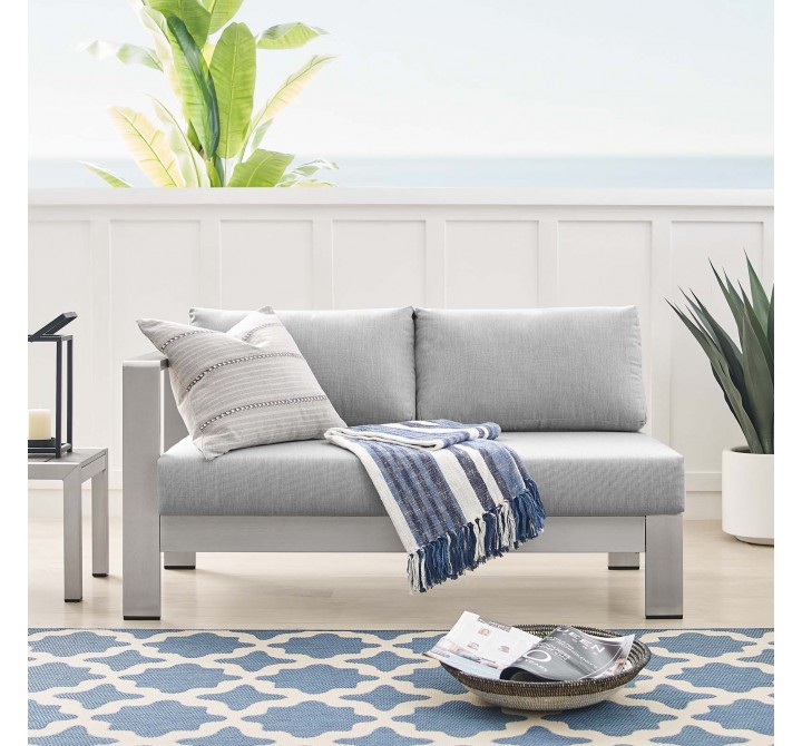 Modway Shore Sunbrella® Fabric Aluminum Outdoor Patio Left-Arm Loveseat in Silver Gray - Lifestyle