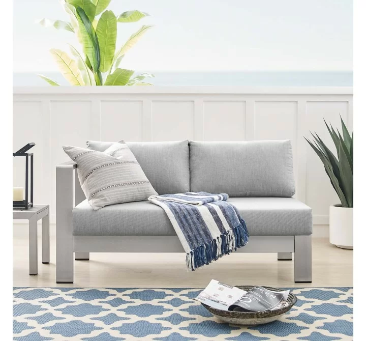Modway Shore Sunbrella® Fabric Aluminum Outdoor Patio Left-Arm Loveseat in Silver Gray - Lifestyle