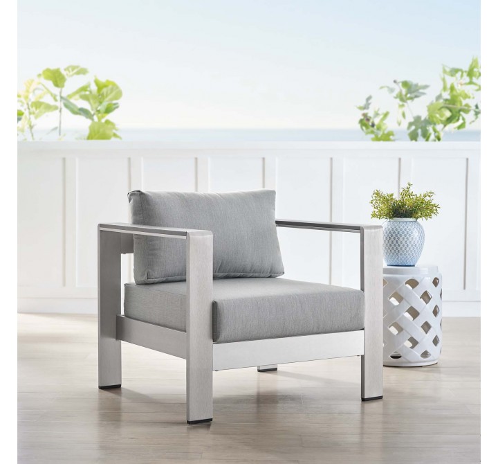 Modway Shore Sunbrella® Fabric Aluminum Outdoor Patio Armchair in Silver Gray - Lifestyle