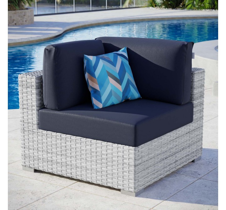 Modway Convene Outdoor Patio Corner Chair in Light Gray Navy - Lifestyle
