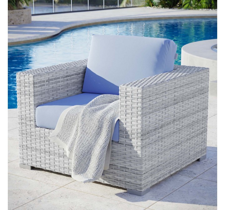 Modway Convene Outdoor Patio Armchair in  Light Gray Light Blue - Lifestyle