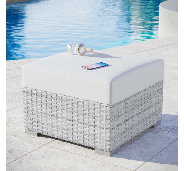 Modway Convene Outdoor Patio Ottoman in Light Gray White - Lifestyle