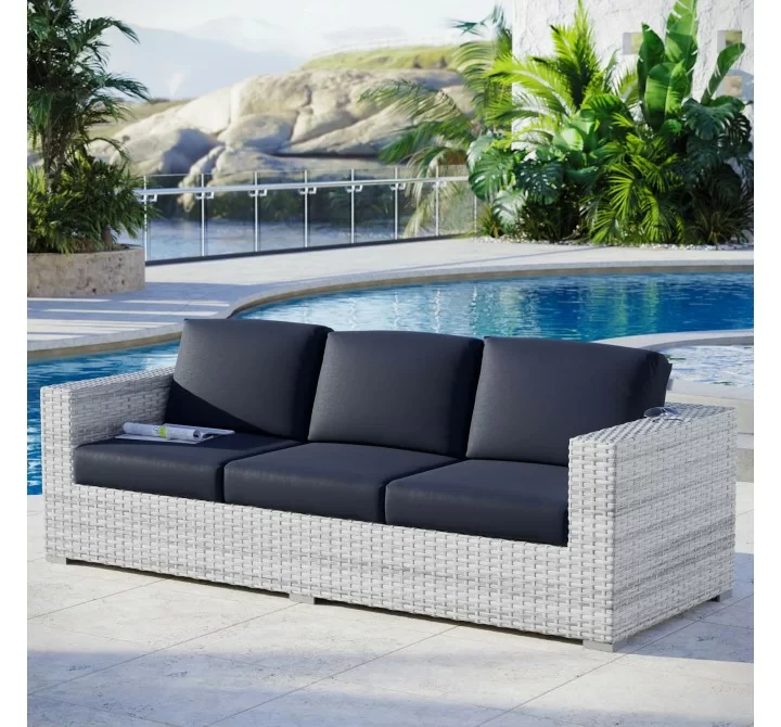 Modway Convene Outdoor Patio Sofa in Light Gray Navy - Lifestyle