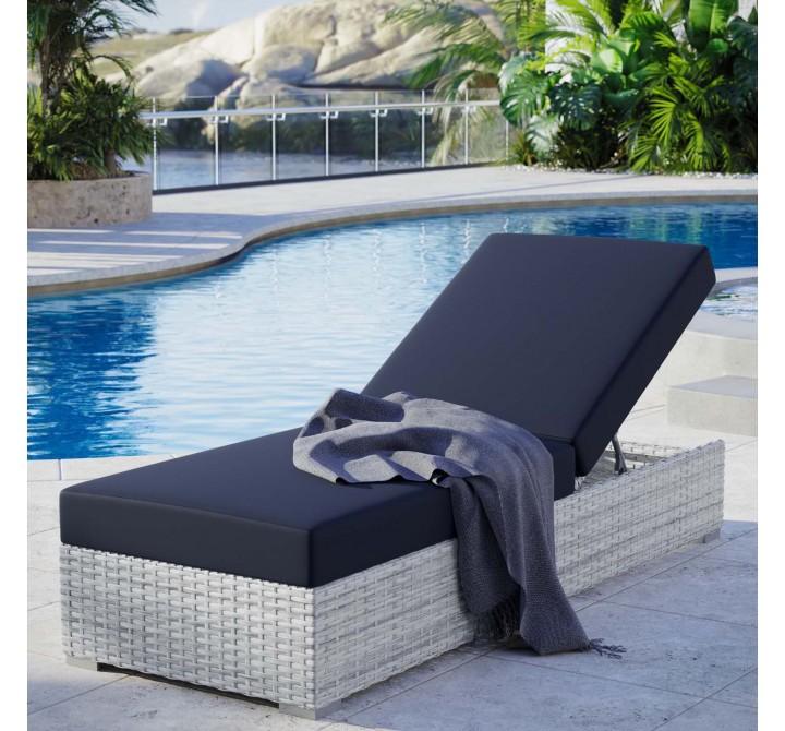 Modway Convene Outdoor Patio Chaise in Light Gray Navy - Lifestyle