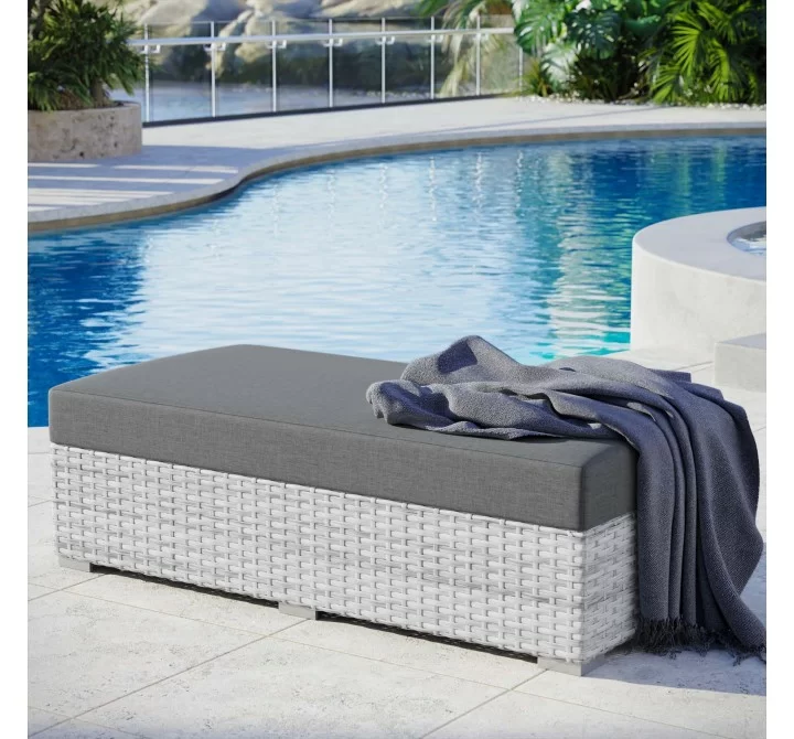 Modway Convene Outdoor Patio Rectangular Ottoman in Light Gray Charcoal - Lifestyle