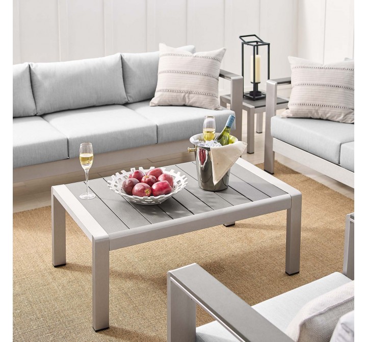 Modway Shore Sunbrella® Fabric Outdoor Patio Aluminum 7 Piece Set - Silver Gray - Lifestyle