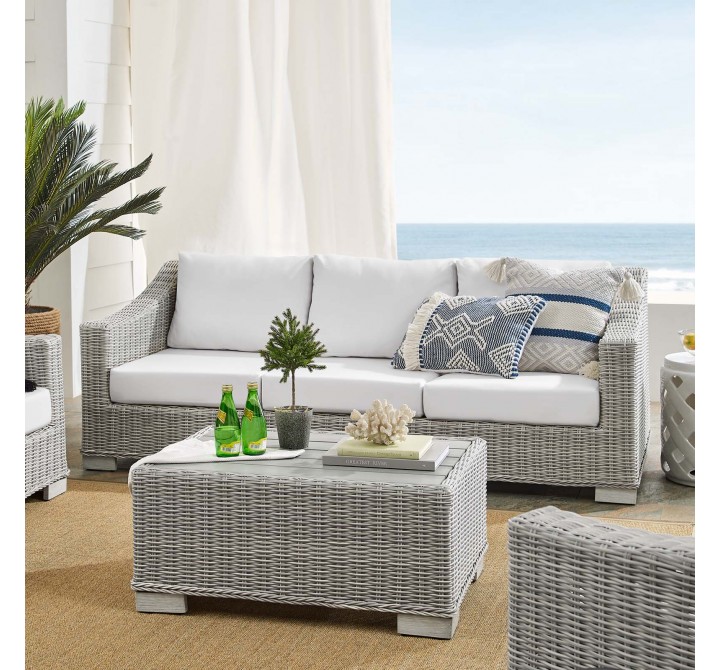 Modway Conway Sunbrella® Outdoor Patio Wicker Rattan 4-Piece Furniture Set - Light Gray White - Lifestyle