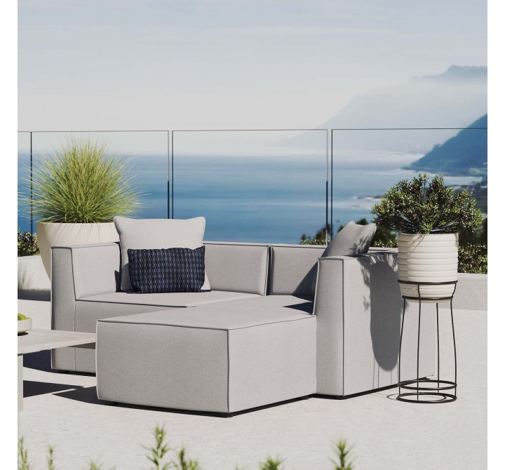 Modway Saybrook Outdoor Patio Upholstered Loveseat and Ottoman Set in Gray - Lifestyle