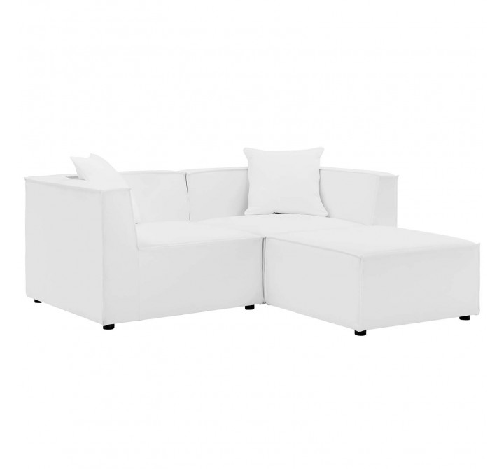 Modway Saybrook Outdoor Patio Upholstered Loveseat and Ottoman Set - White -  Set in Front Angle