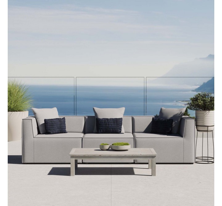 Modway Saybrook Outdoor Patio Upholstered 3-Piece Sectional Sofa - Gray - Lifestyle
