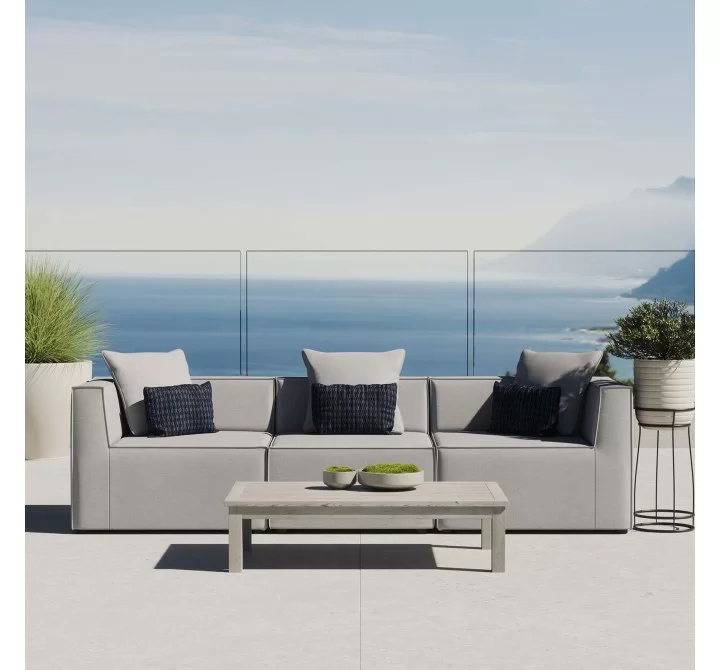 Modway Saybrook Outdoor Patio Upholstered 3-Piece Sectional Sofa - Gray - Lifestyle