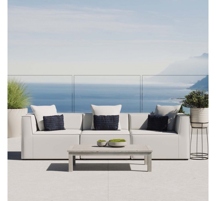 Modway Saybrook Outdoor Patio Upholstered 3-Piece Sectional Sofa - White - Lifestyle