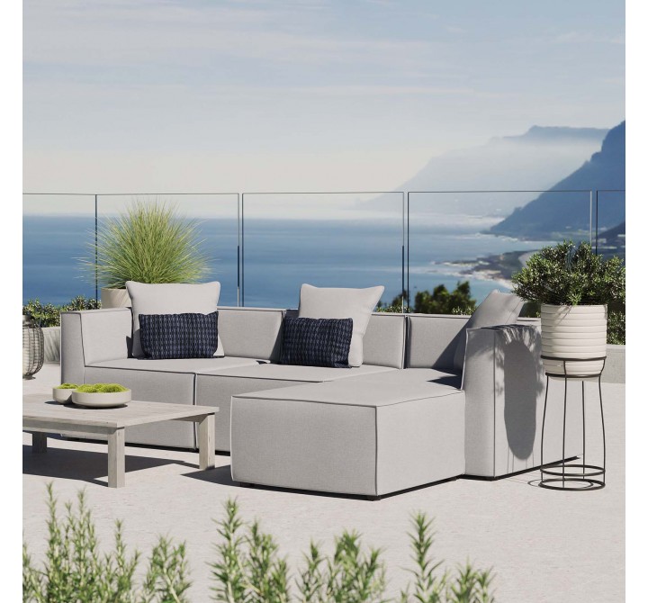 Modway Saybrook Outdoor Patio Upholstered 4-Piece Sectional Sofa - Gray - Lifestyle