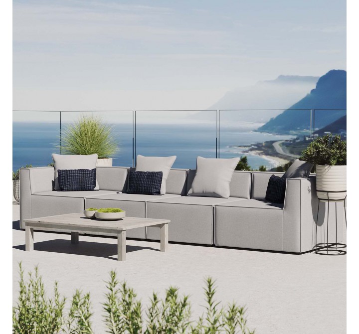 Modway Saybrook Outdoor Patio Upholstered 4-Piece Sectional Sofa - Gray - Lifestyle