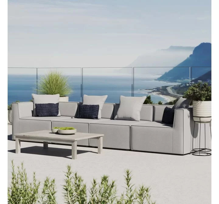 Modway Saybrook Outdoor Patio Upholstered 4-Piece Sectional Sofa - Gray - Lifestyle