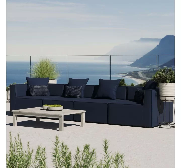 Modway Saybrook Outdoor Patio Upholstered 4-Piece Sectional Sofa - Navy - Lifestyle