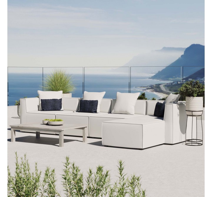 Modway Saybrook Outdoor Patio Upholstered 5-Piece Sectional Sofa - White - Lifestyle