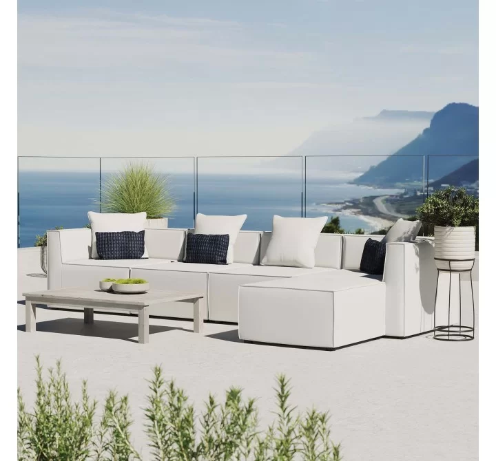 Modway Saybrook Outdoor Patio Upholstered 5-Piece Sectional Sofa - White - Lifestyle