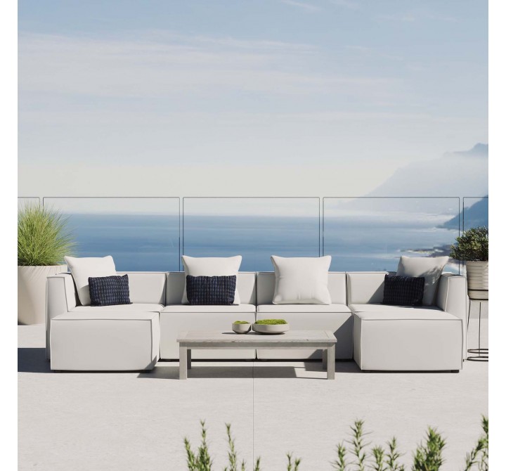 Modway Saybrook Outdoor Patio Upholstered 6-Piece Sectional Sofa - White - Lifestyle