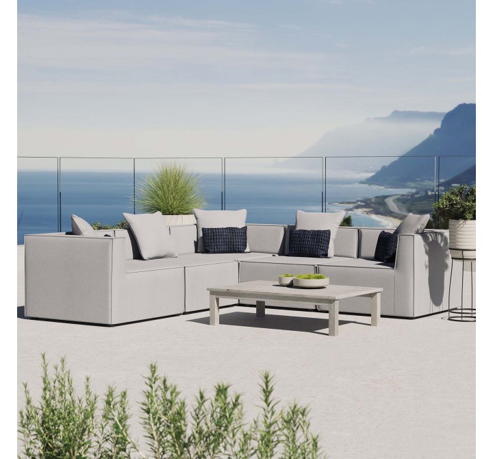 Modway Saybrook Outdoor Patio Upholstered 5-Piece Sectional Sofa - Gray - Lifestyle