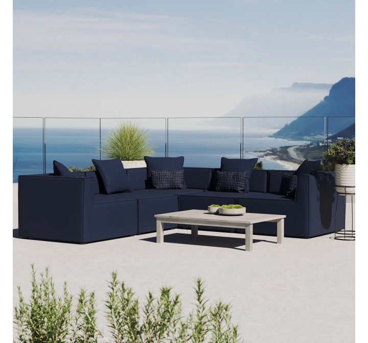 Modway Saybrook Outdoor Patio Upholstered 5-Piece Sectional Sofa - Navy - Lifestyle