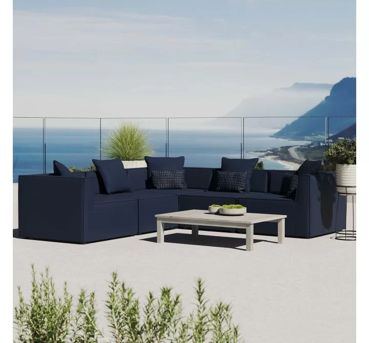 Modway Saybrook Outdoor Patio Upholstered 5-Piece Sectional Sofa - Navy - Lifestyle