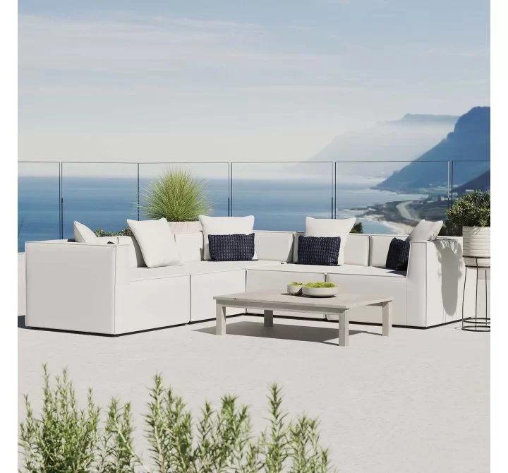Modway Saybrook Outdoor Patio Upholstered 5-Piece Sectional Sofa - White - Lifestyle