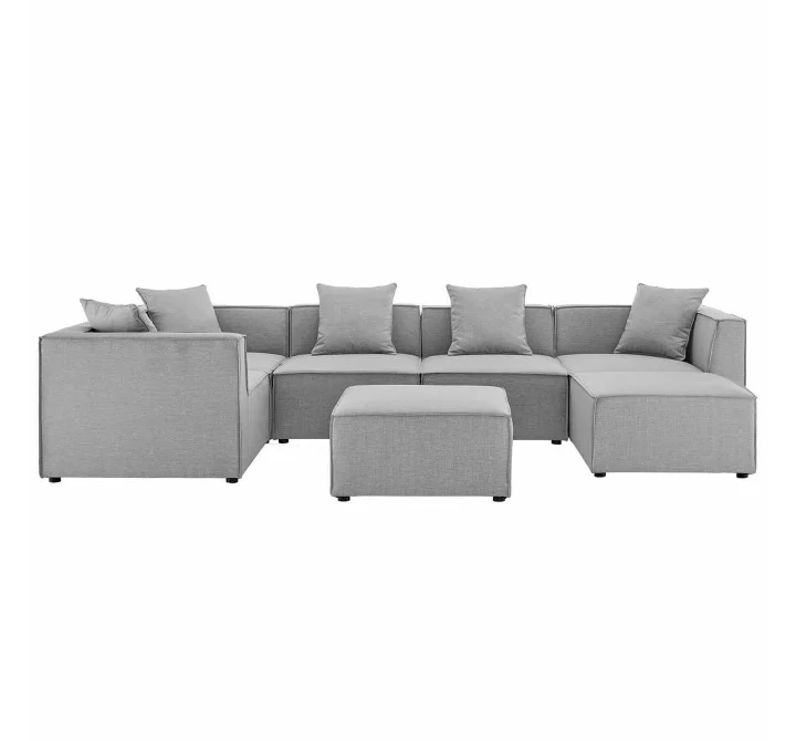 Modway Saybrook Outdoor Patio Upholstered 7-Piece Sectional Sofa - Gray - Set in Front Angle