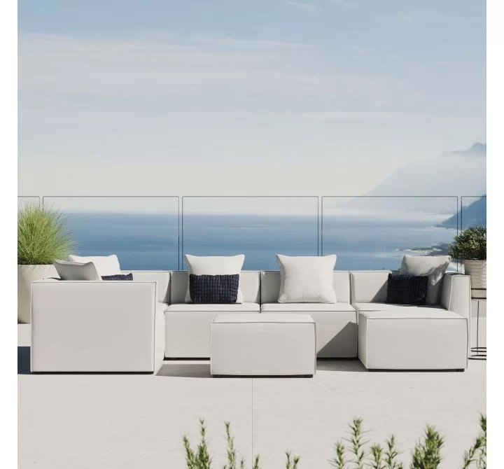 Modway Saybrook Outdoor Patio Upholstered 7-Piece Sectional Sofa - White - Lifestyle