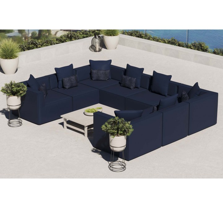 Modway Saybrook Outdoor Patio Upholstered 8-Piece Sectional Sofa - Navy - Lifestyle