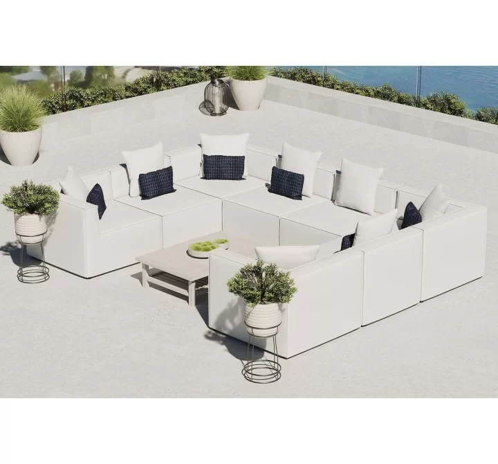 Modway Saybrook Outdoor Patio Upholstered 8-Piece Sectional Sofa - White - Lifestyle