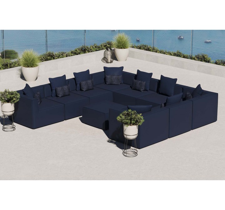 Modway Saybrook Outdoor Patio Upholstered 10-Piece Sectional Sofa - Navy - Lifestyle